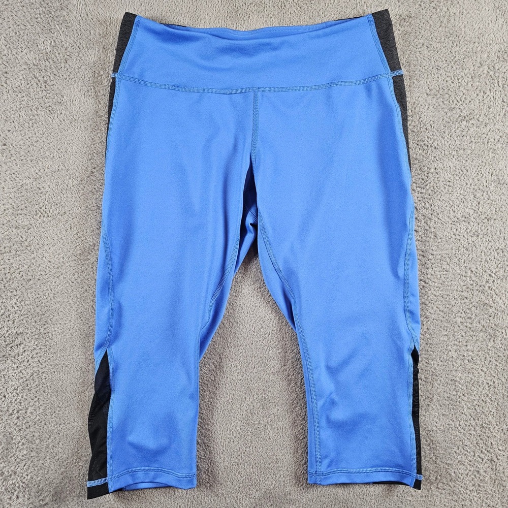 Z by Zella Womens Blue Cropped Leggings Mesh Colorblock Capri Large Gym Running